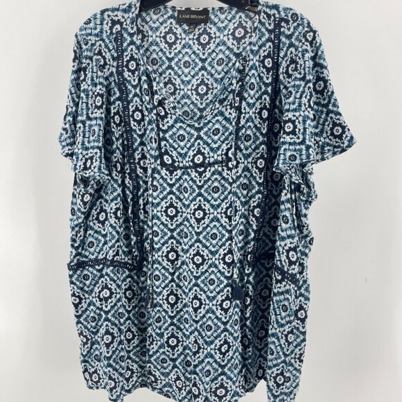 Lane Bryant Plus Short Sleeve Tasseled Tie Dye Pattern Shirt Top Blouse Size 20 - Picture 2 of 12